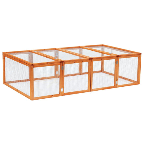 PawHut Wooden Rabbit Hutch Cage 6ft with Wire Mesh, Openable Roof, Play Space for Outdoor, Natural Wood Finish