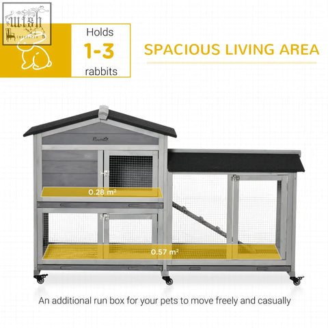 Gray and black metal pawhut guinea pig cage with yellow flooring and two-level solid fir wood design for spacious living