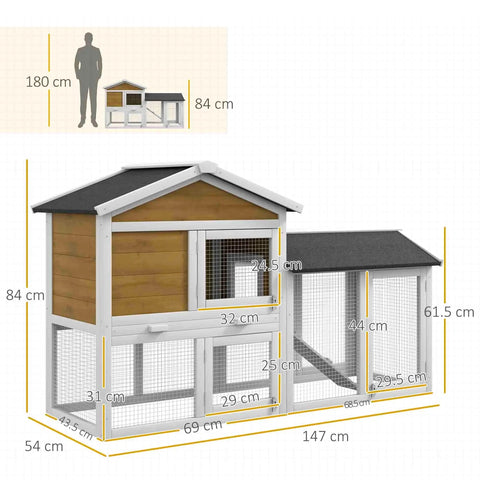 Pawhut wooden rabbit hutch with black roof and wire mesh sides featuring main house and run area for fresh air