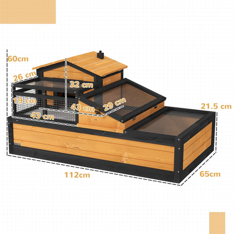 Pawhut wooden tortoise house in yellow with two levels black metal frame mesh panels and openable roof for indoor outdoor use