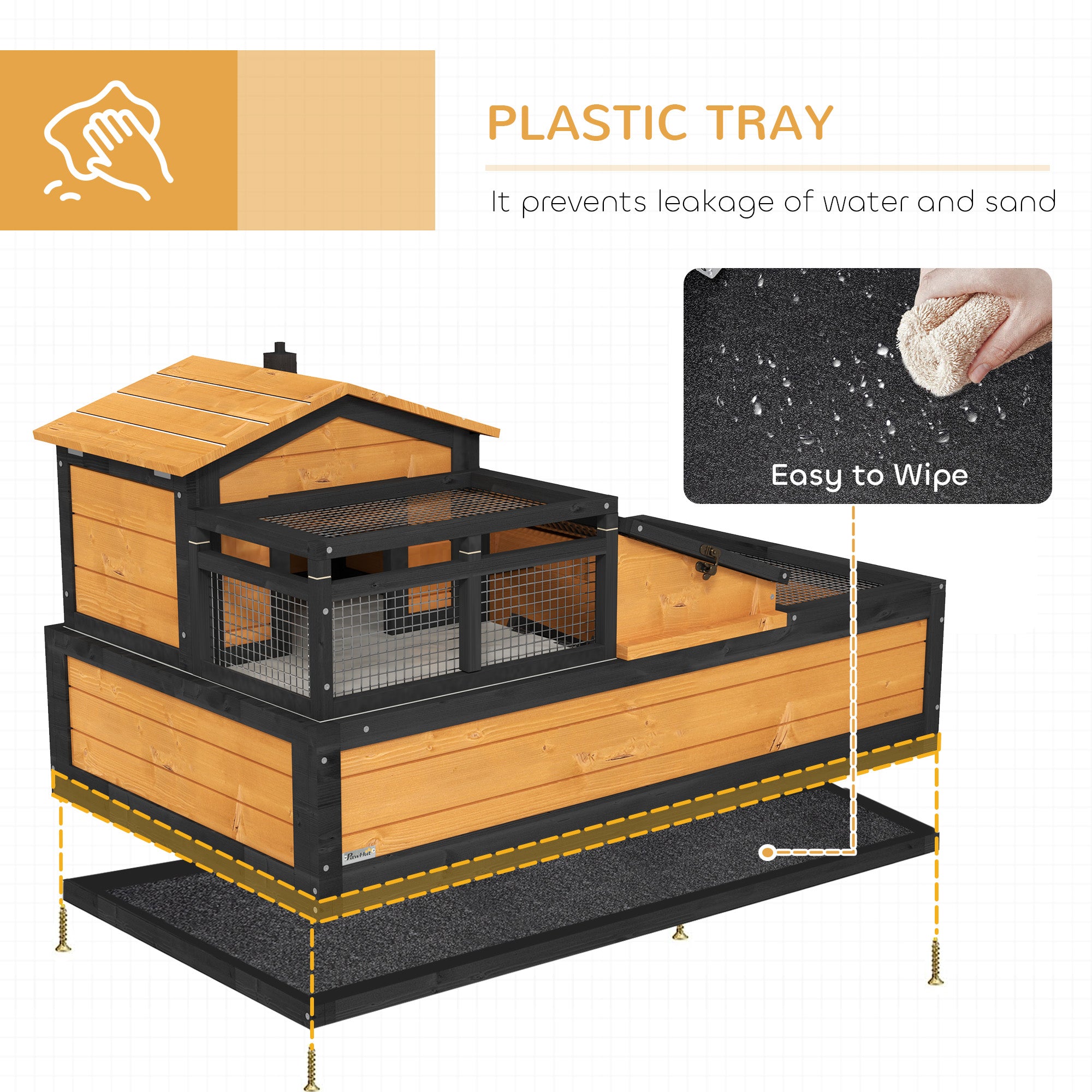 Pawhut two levels tortoise house in yellow with wooden and black metal frame and openable roof for indoor outdoor use