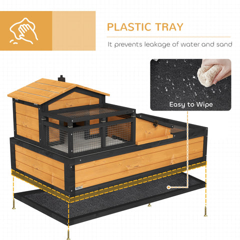 Pawhut two levels tortoise house in yellow with wooden and black metal frame and openable roof for indoor outdoor use