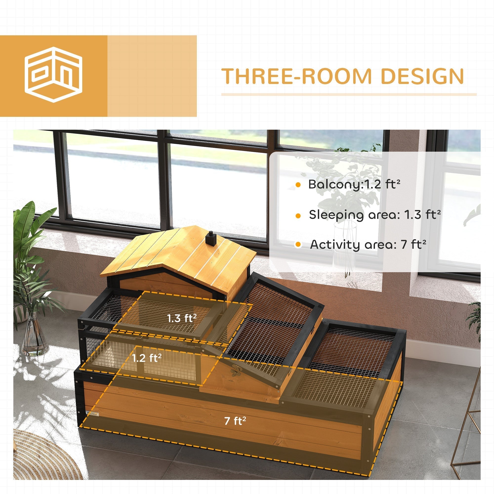 Pawhut wooden tortoise house in yellow with two levels openable roof and wire mesh for indoor and outdoor use