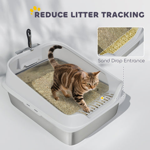 Gray plastic cat litter box with sand drop entrance and built-in scoop for pawhut xl stainless steel litter box use