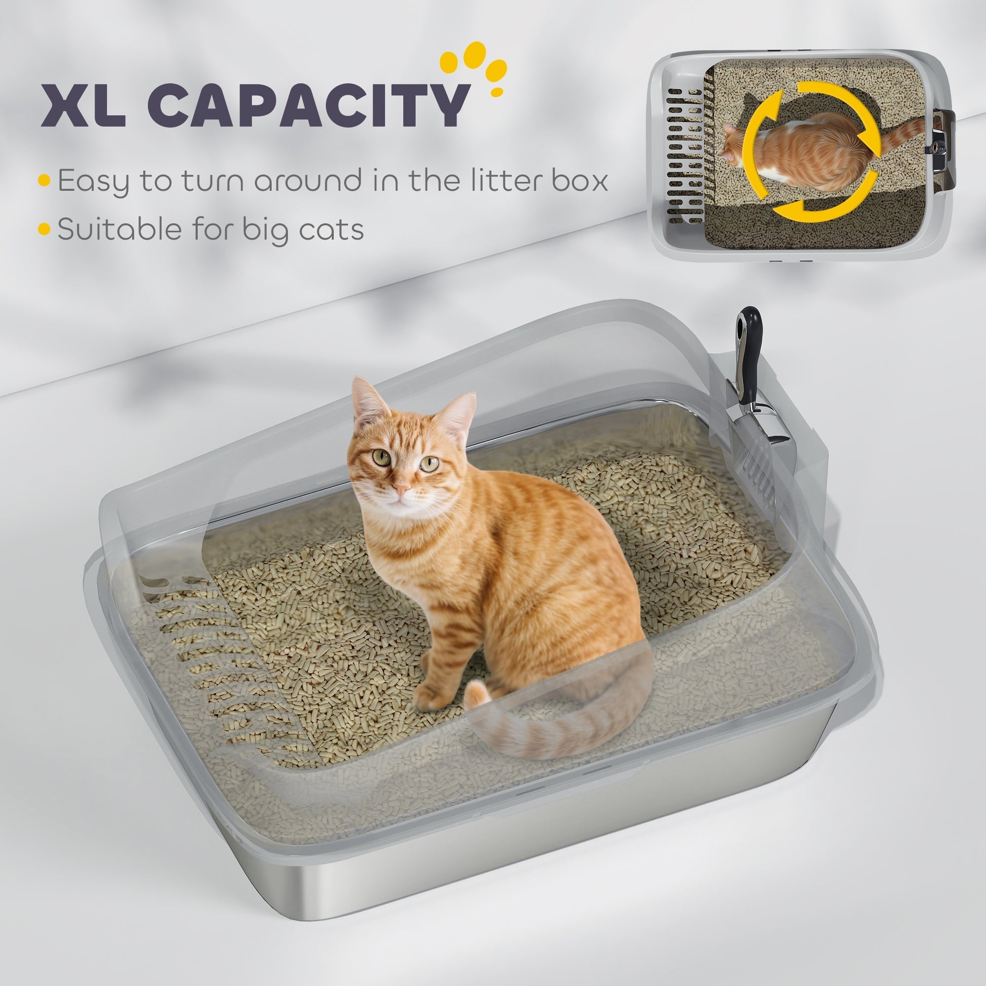 Pawhut xl transparent plastic cat litter box with stainless steel frame and side handle for big cats
