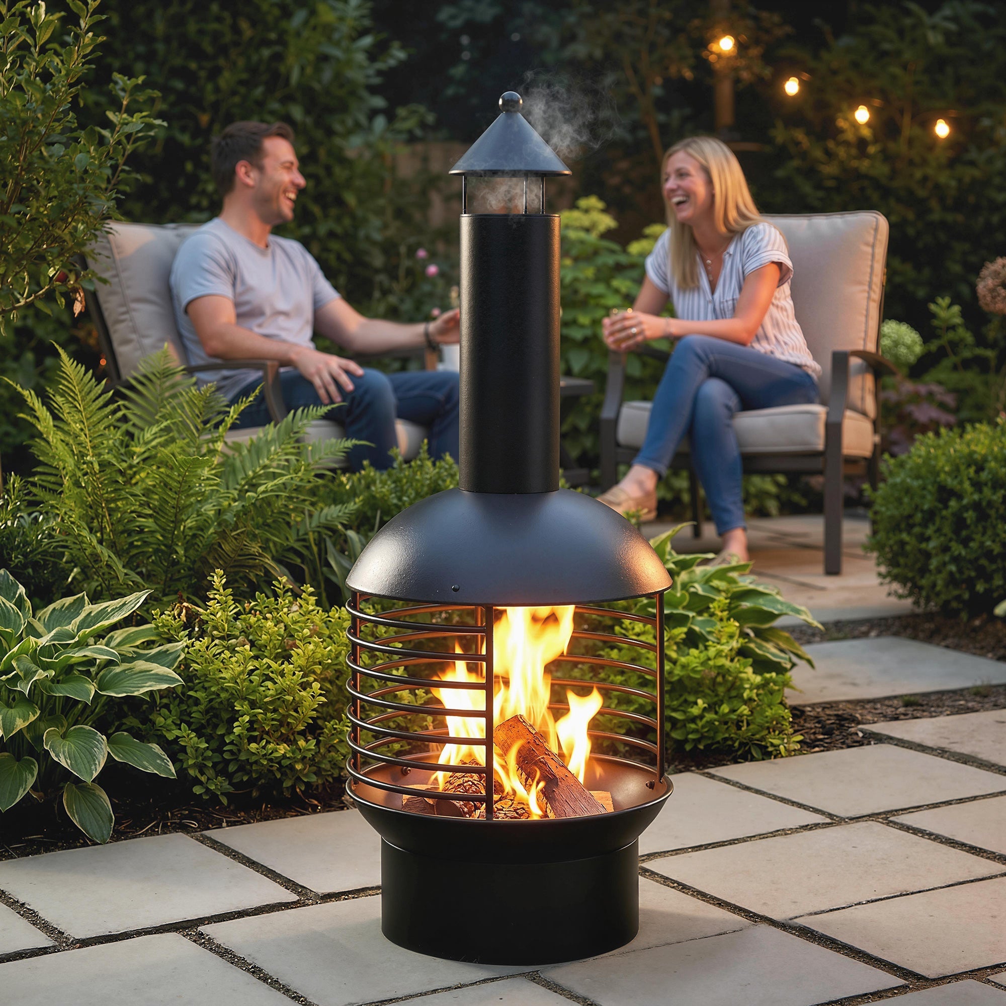 Outsunny Chimney Fire Pit, Portable Wood Burning Firepit with Poker, Charcoal Grid, Outdoor Fireplace for Garden Patio, Black