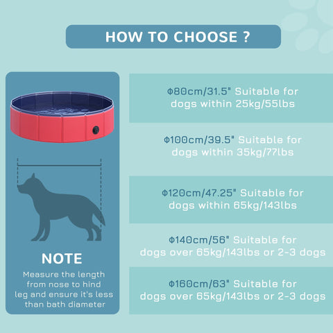 PawHut Foldable Dog Paddling Pool Pet Cat Swimming Pool Indoor/Outdoor Collapsible Summer Bathing Tub Shower Tub Puppy Washer (Φ80 × 20H cm, Red)
