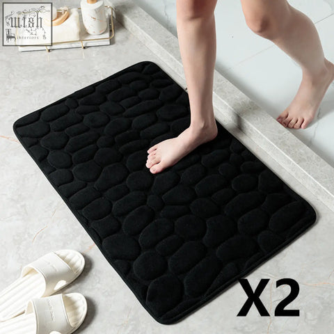 Black pebble textured floor mat with plush memory foam for bathroom and toilet with excellent water absorption