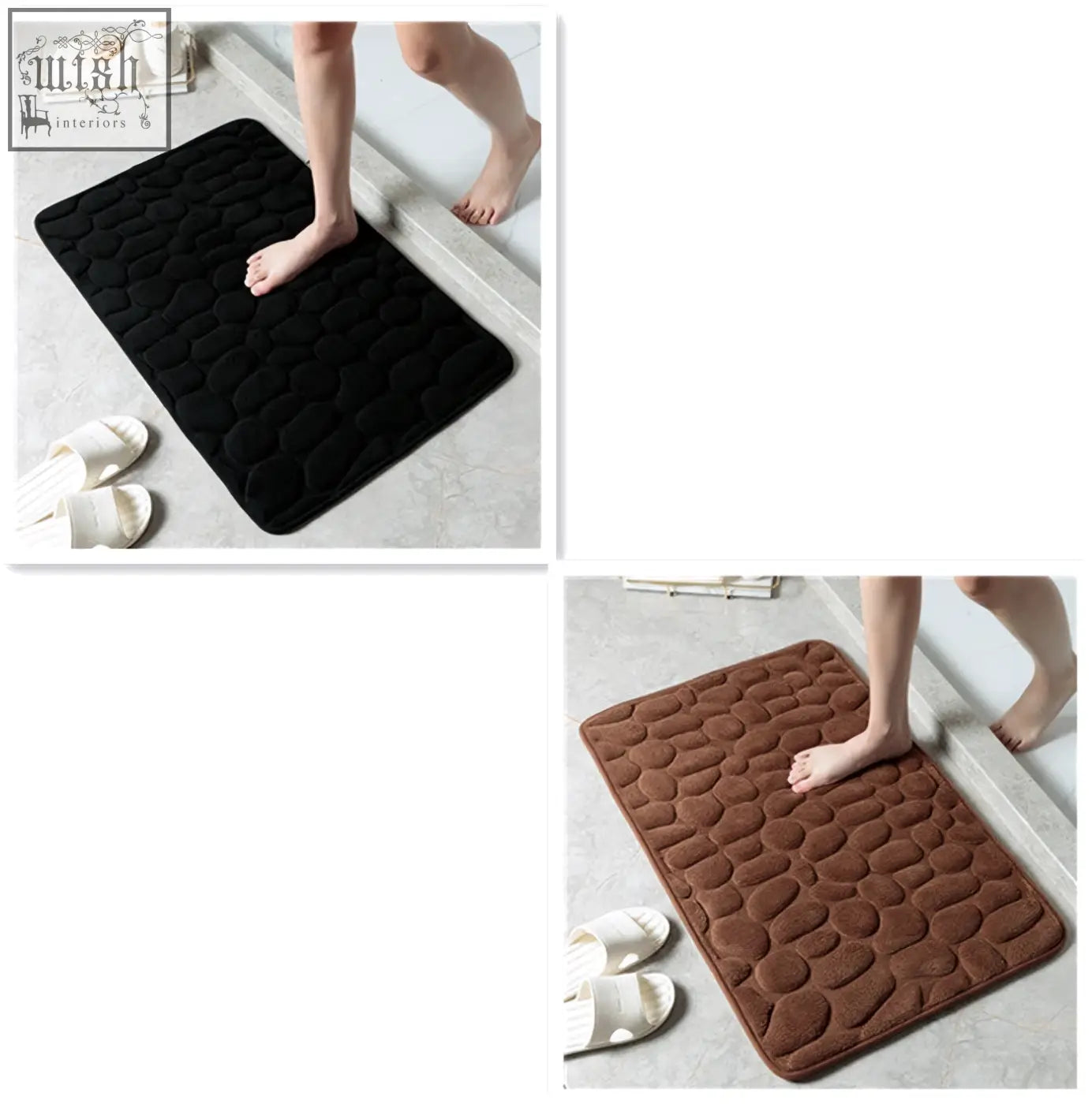 Black and brown pebble stone bathroom floor mat with memory foam and water absorption for toilet and door use