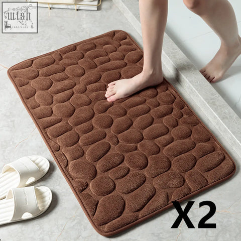 Brown plush pebble stone floor mat with memory foam and great water absorption for bathroom or toilet use