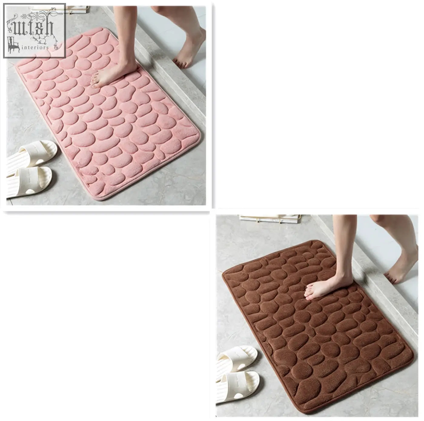 Pink and brown pebble stone bathroom floor mats with memory foam and water absorption for toilet and door use