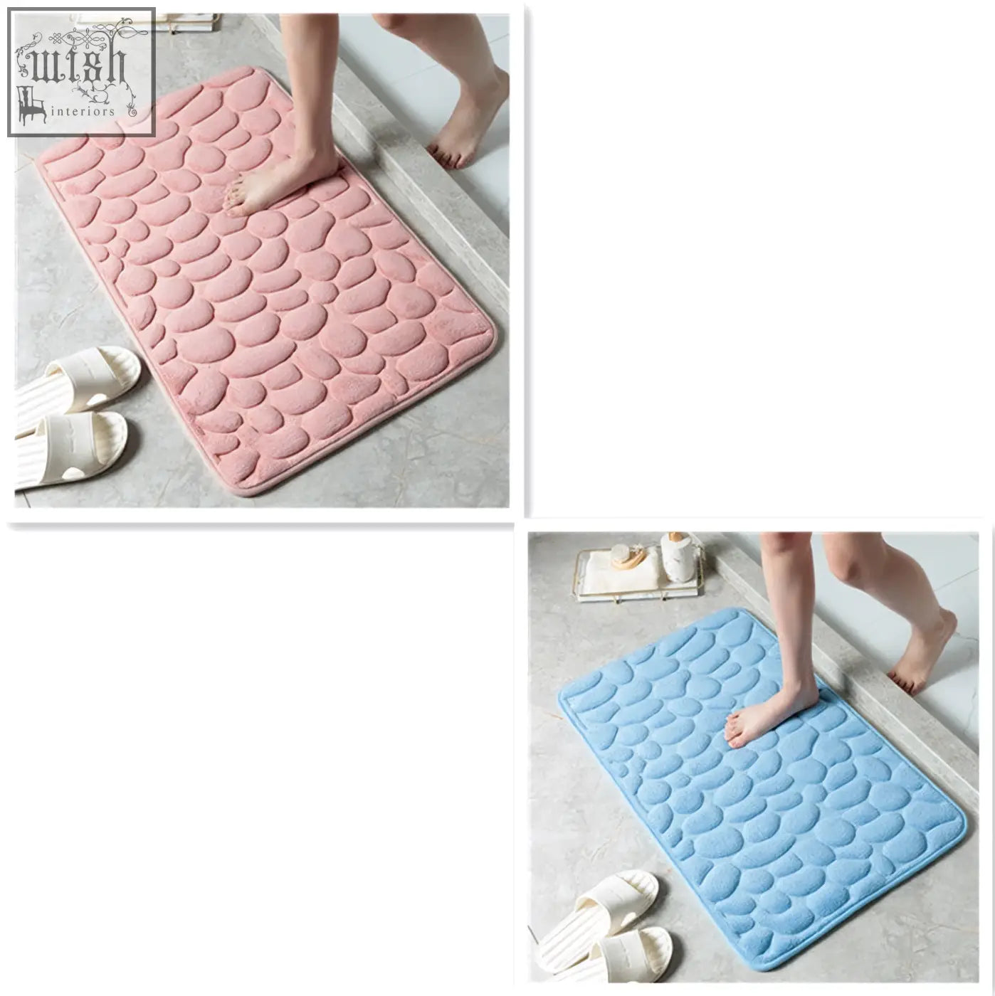 Pink and blue pebble stone bathroom carpet floor mats with memory foam for water absorption and toilet or door use