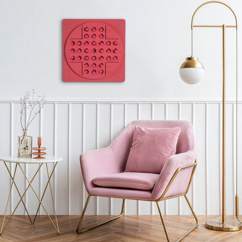 Pink velvet armchair with gold metal frame for stylish solo test fun in the peg solitaire age range collection