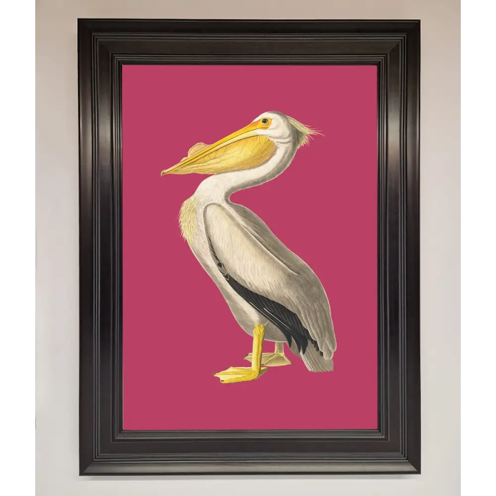 Pelican On Pink Framed Poster - A1 (59.4 x 84.1 cm) / Matt Black - Framed Print