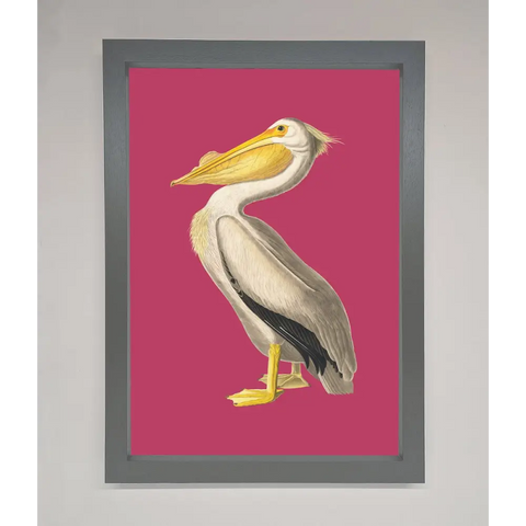 Pelican On Pink Framed Poster - A3 (29.7 x 42 cm) / Dark Grey - Framed Print