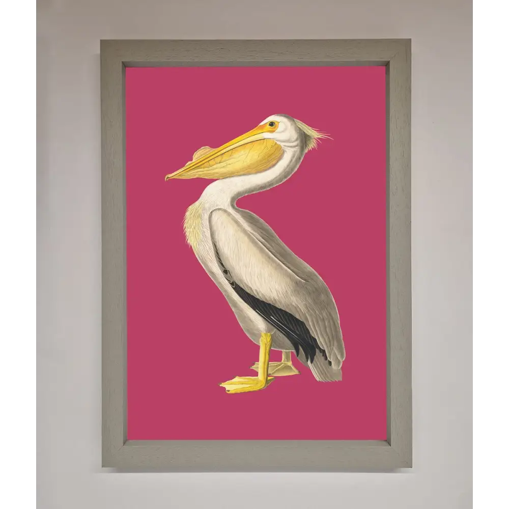 Pelican On Pink Framed Poster - A3 (29.7 x 42 cm) / Grey - Framed Print