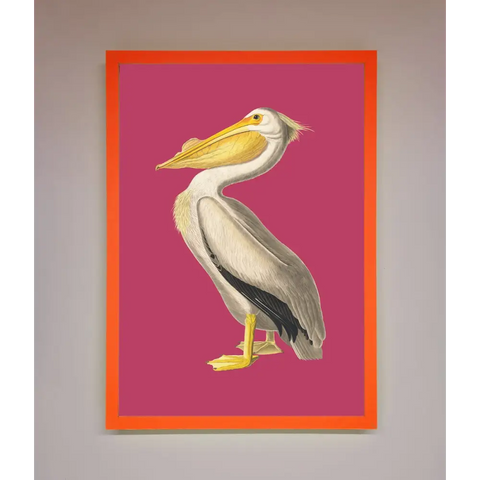 Pelican On Pink Framed Poster - A3 (29.7 x 42 cm) / Neon Orange - Framed Print