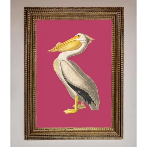Pelican On Pink Framed Poster - A3 (29.7 x 42 cm) / Ornate Gold - Framed Print