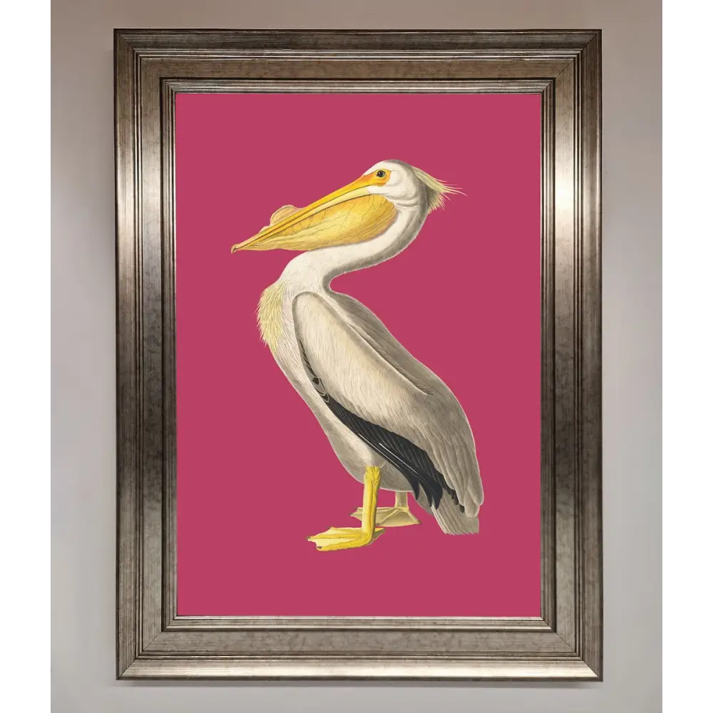 Pelican On Pink Framed Poster - A3 (29.7 x 42 cm) / Silver - Framed Print