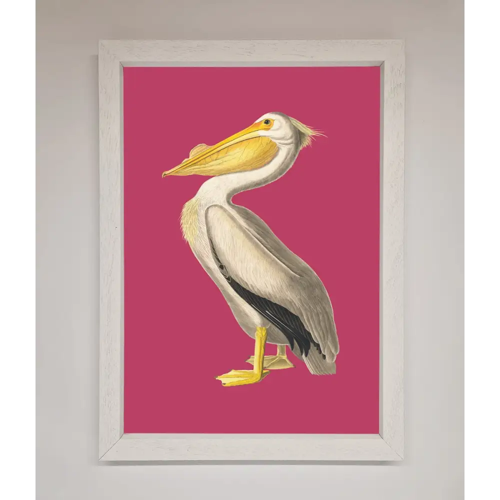 Pelican On Pink Framed Poster - A3 (29.7 x 42 cm) / White - Framed Print