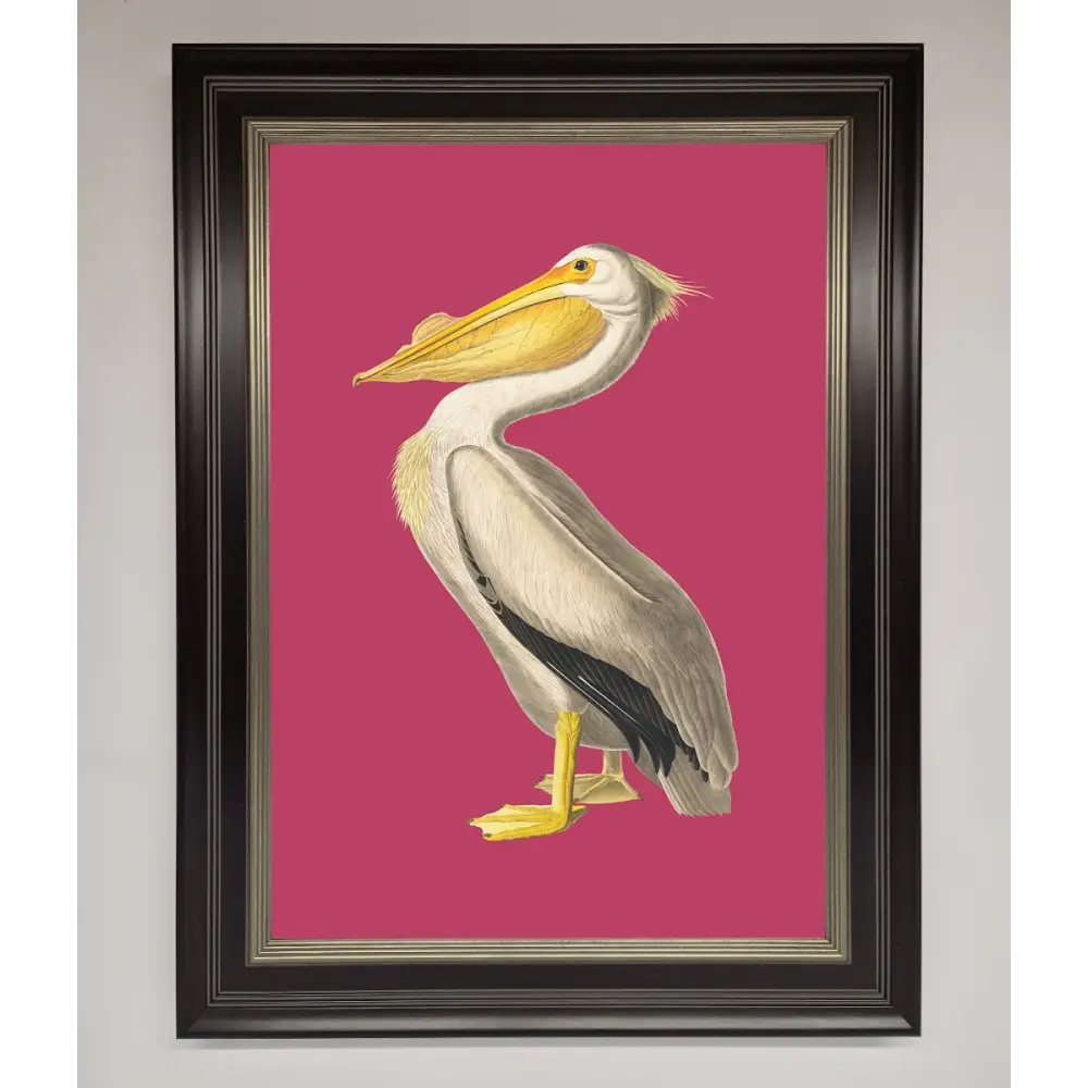 Pelican On Pink Framed Poster - B0 (100 x 141 cm) / Black Silver - Framed Print