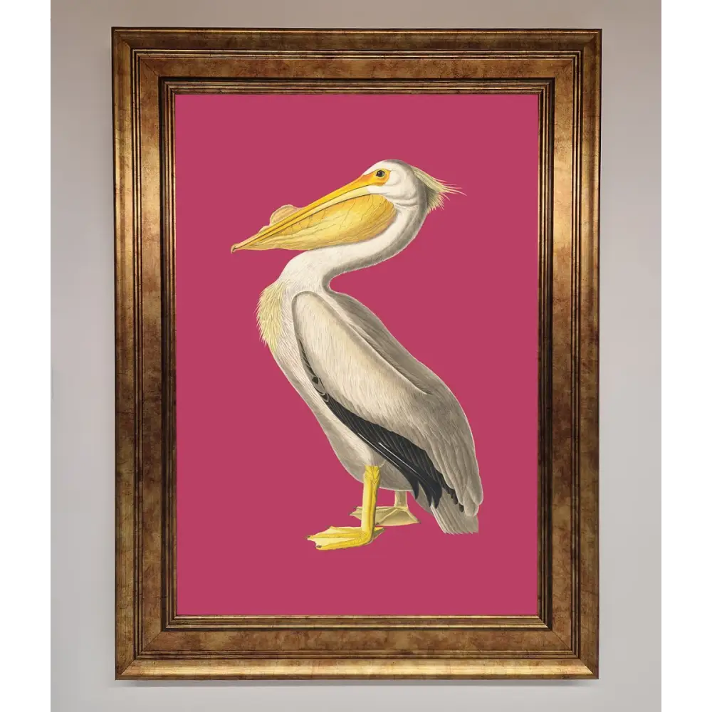 Pelican On Pink Framed Poster - B0 (100 x 141 cm) / Bronze - Framed Print