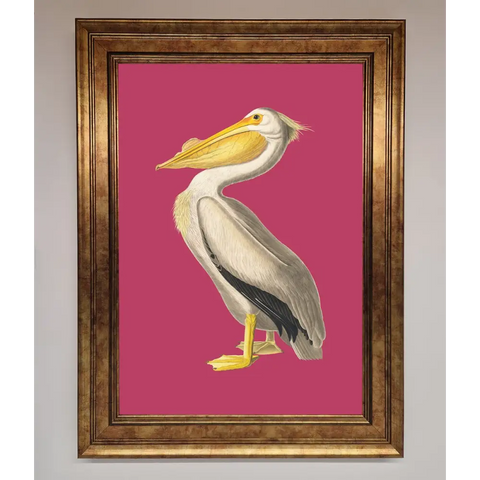 Pelican On Pink Framed Poster - B0 (100 x 141 cm) / Bronze - Framed Print