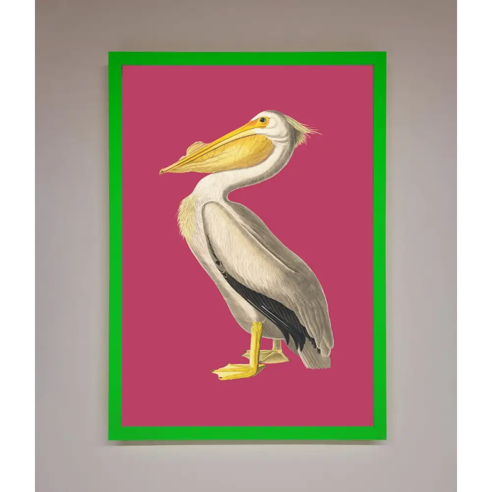 Pelican On Pink Framed Poster - B0 (100 x 141 cm) / Neon Dark Green - Framed Print