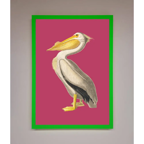 Pelican On Pink Framed Poster - B0 (100 x 141 cm) / Neon Dark Green - Framed Print