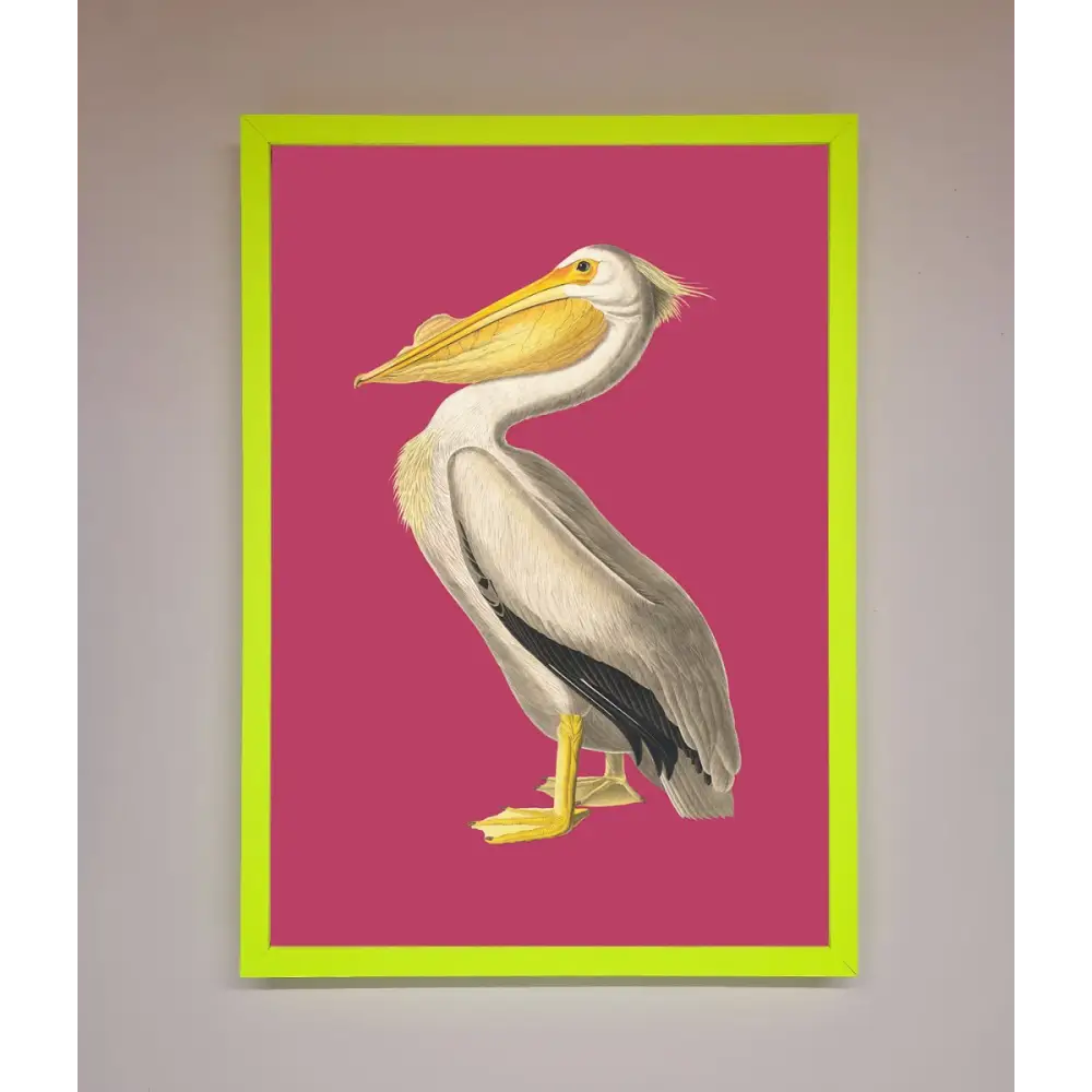 Pelican On Pink Framed Poster - B0 (100 x 141 cm) / Neon Green - Framed Print