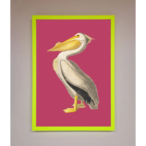 Pelican On Pink Framed Poster - B0 (100 x 141 cm) / Neon Green - Framed Print