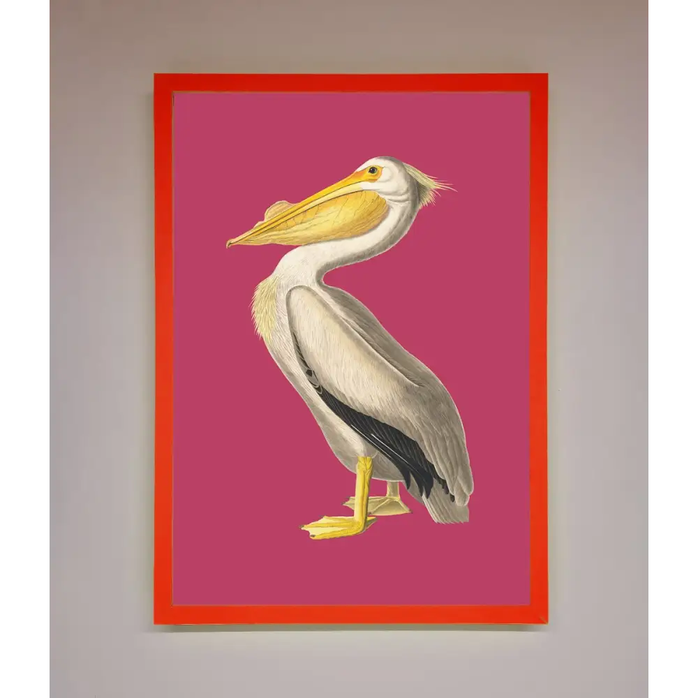 Pelican On Pink Framed Poster - B0 (100 x 141 cm) / Neon Red - Framed Print