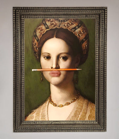 Pencil On Lips Renaissance Framed Print