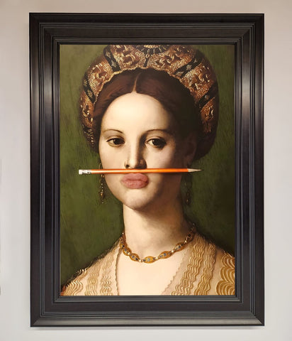 Pencil On Lips Renaissance Framed Print