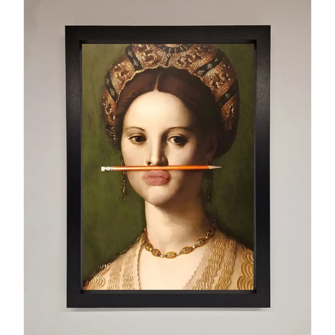 Pencil On Lips Renaissance Framed Print - A3 (29.7 x 42 cm) / Black - Framed Print
