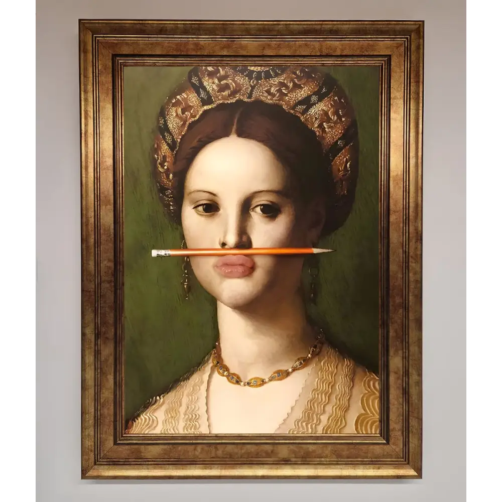 Pencil On Lips Renaissance Framed Print - A3 (29.7 x 42 cm) / Bronze - Framed Print