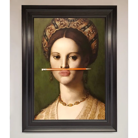 Pencil On Lips Renaissance Framed Print - A3 (29.7 x 42 cm) / Matt Black - Framed Print