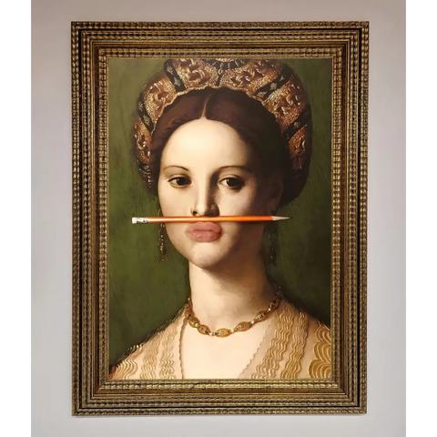 Pencil On Lips Renaissance Framed Print - A3 (29.7 x 42 cm) / Ornate Gold - Framed Print