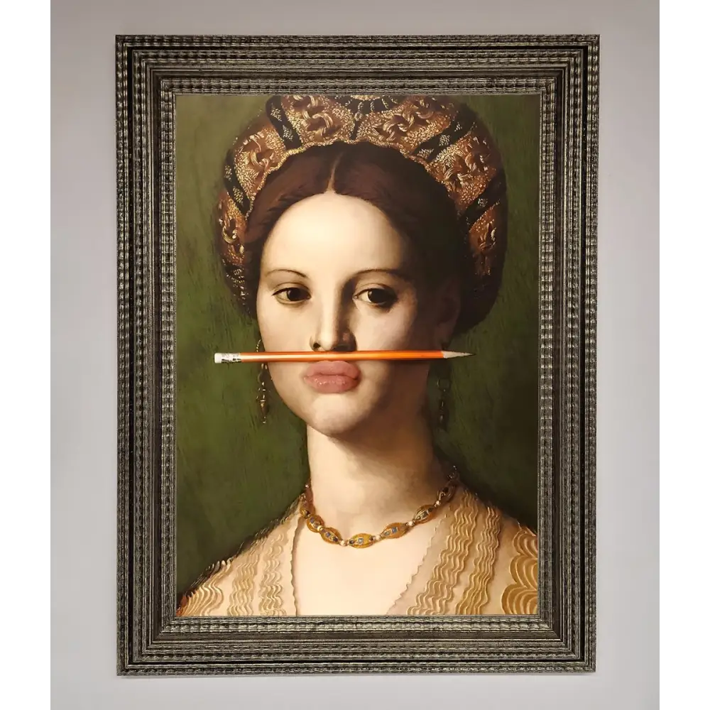 Pencil On Lips Renaissance Framed Print - A3 (29.7 x 42 cm) / Ornate Silver - Framed Print