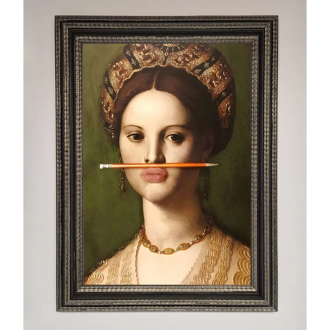 Pencil On Lips Renaissance Framed Print - A3 (29.7 x 42 cm) / Ornate Silver Black - Framed Print