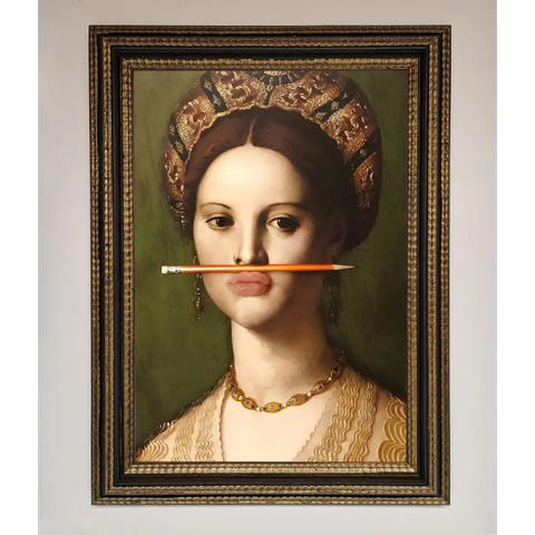 Pencil On Lips Renaissance Framed Print - A3 (29.7 x 42 cm) / Ornate Gold Black - Framed Print