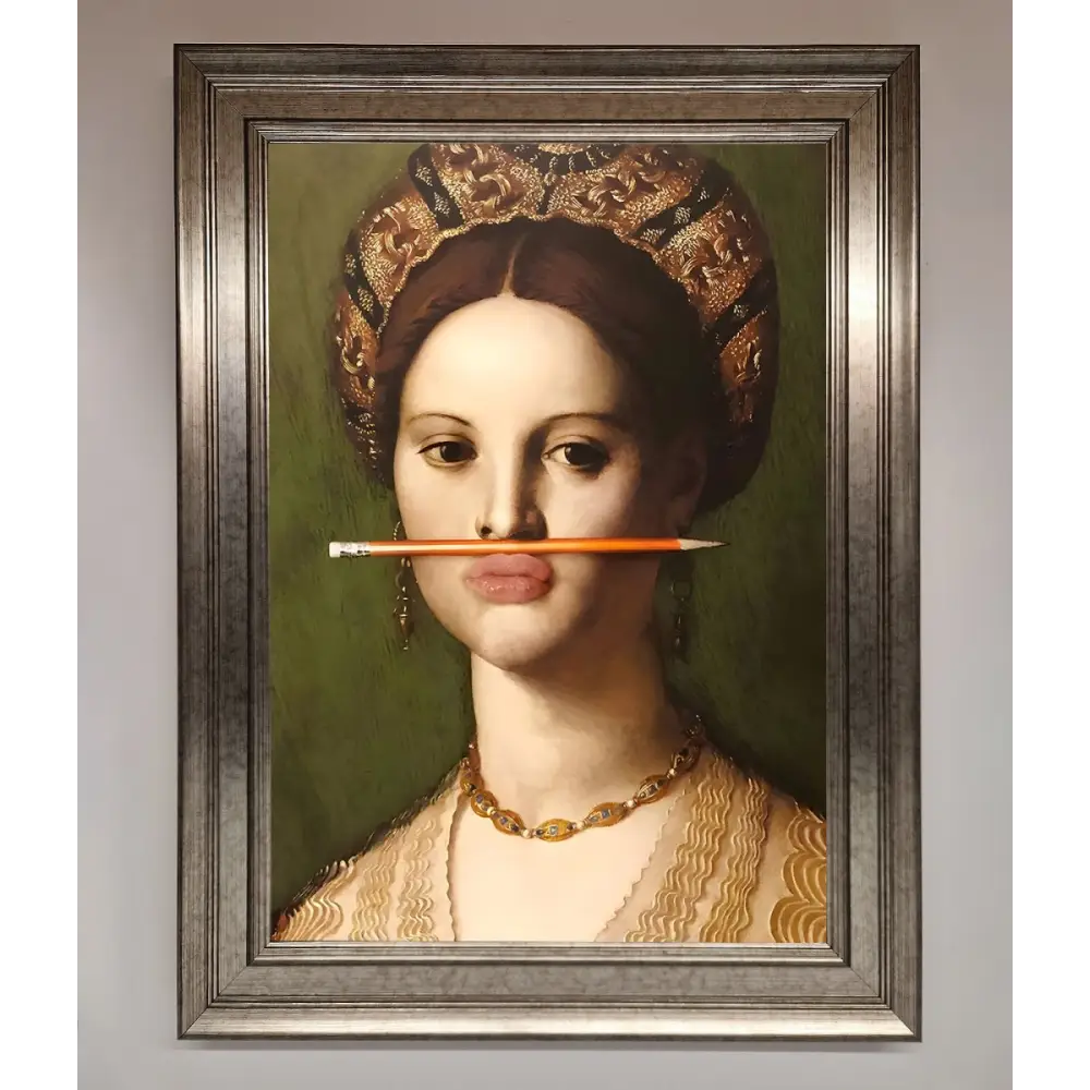 Pencil On Lips Renaissance Framed Print - A3 (29.7 x 42 cm) / Silver - Framed Print