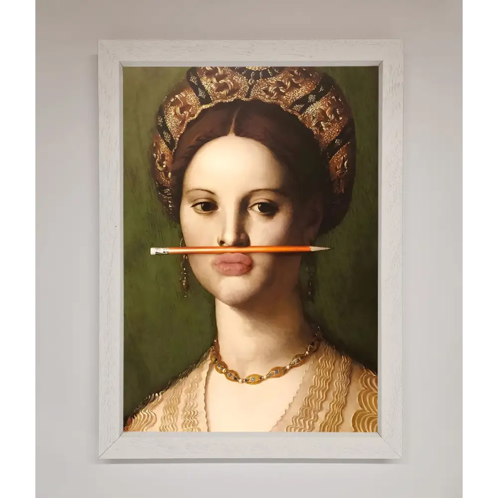 Pencil On Lips Renaissance Framed Print - A3 (29.7 x 42 cm) / White - Framed Print