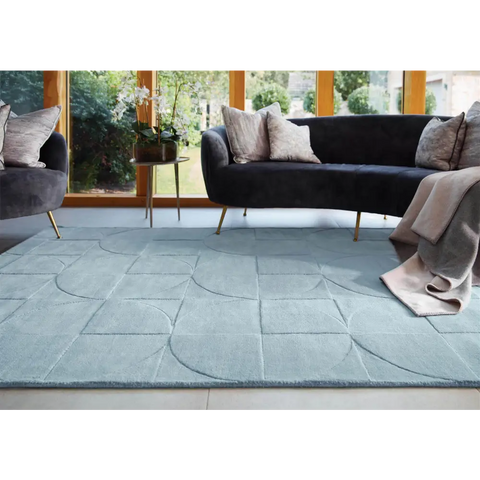 Penny Duck Egg Blue Geometric Wool Rug - Rugs