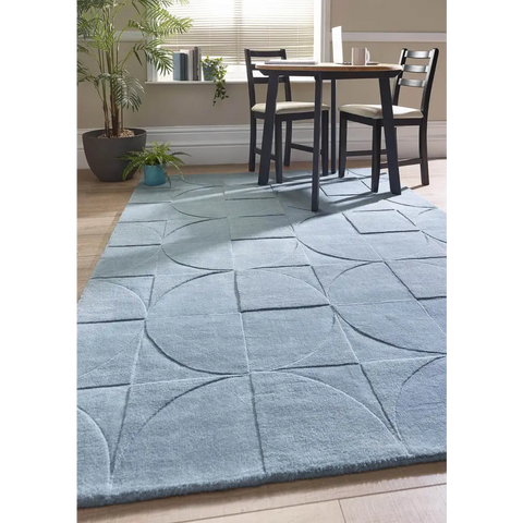 Penny Duck Egg Blue Geometric Wool Rug - Rugs