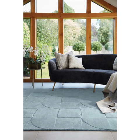 Penny Duck Egg Blue Geometric Wool Rug - Rugs