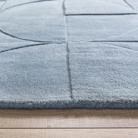 Penny Duck Egg Blue Geometric Wool Rug - Rugs