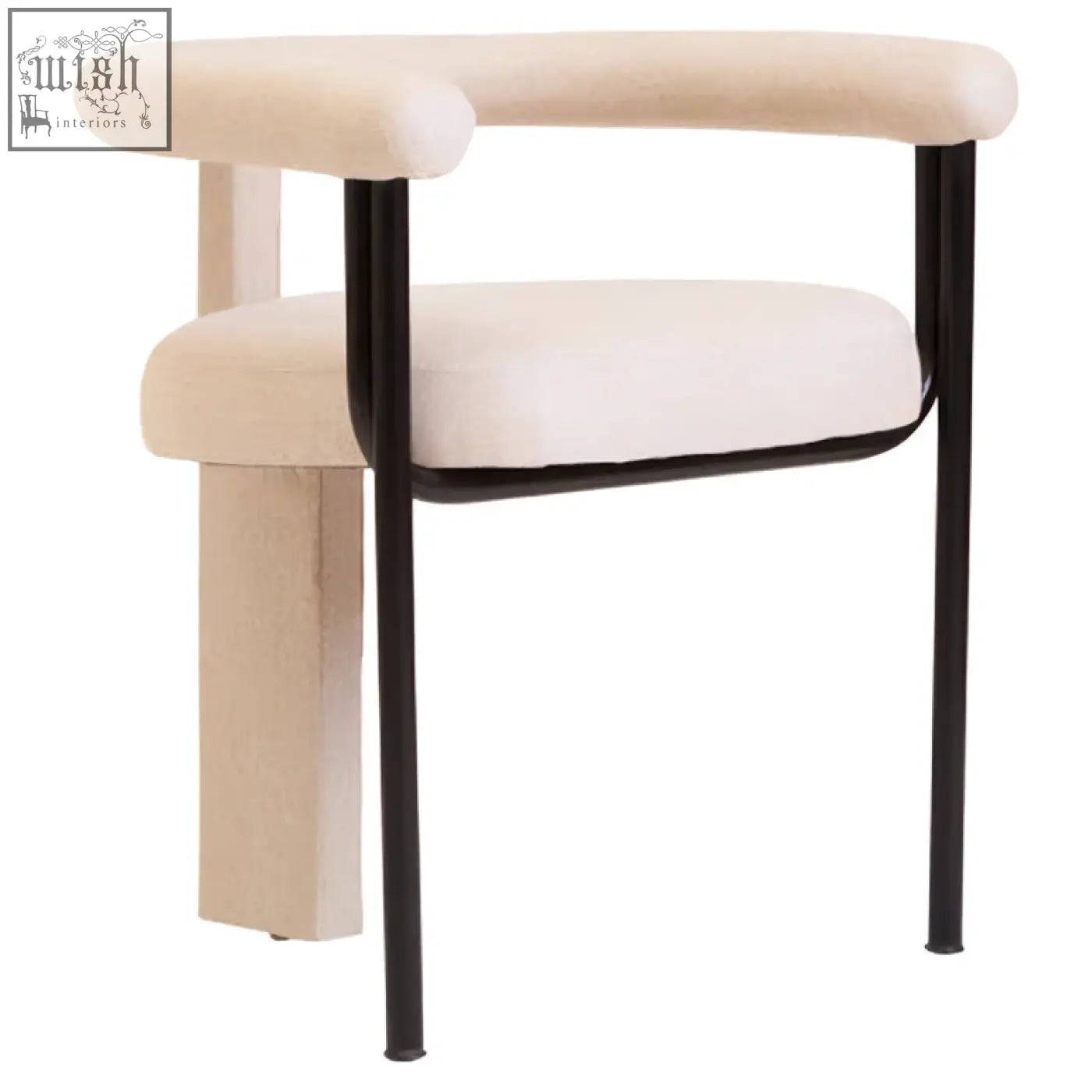 Cream texture linen perdoba cream texture dining chair with cream upholstery and black metal frame in a modern design