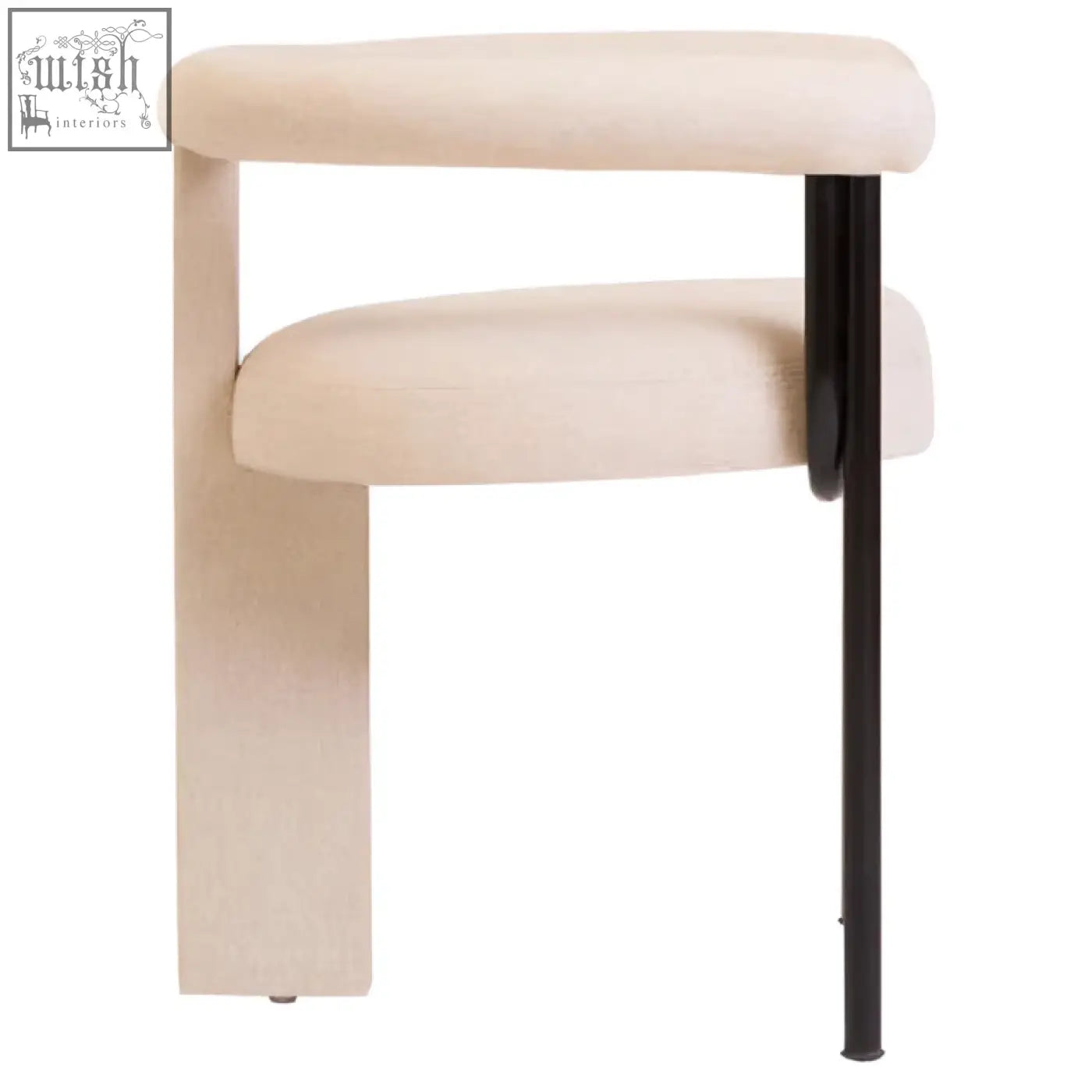 Cream linen dining chair with perdoba cream texture and sleek black metal frame perfect for modern dining rooms