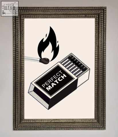 Black and white illustrated perfect match framed print in ornate silver toned frame perfect match framed wall art